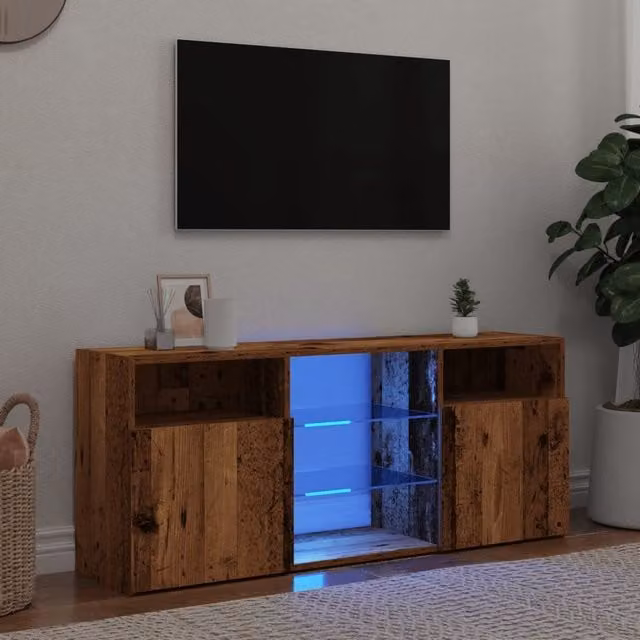 Berkfield Home Modern TV Cabinet with Integrated LED Lights in Brown, W/D/H: 120 x 30 x 50 cm – 1