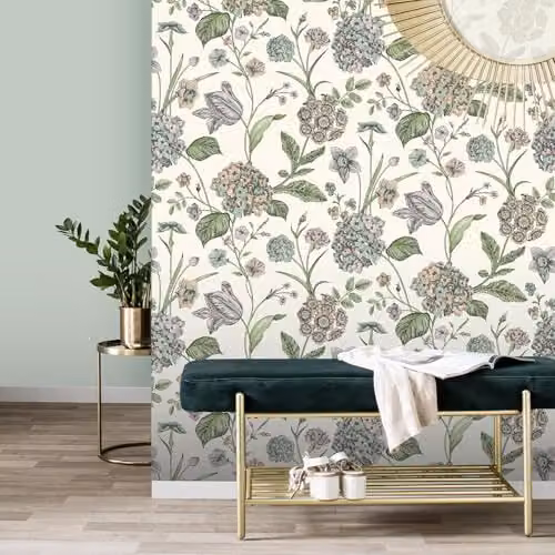 Rasch Hydrangea Floral Hand-Drawn Effect Wallpaper in Cream and Multicolour – 2