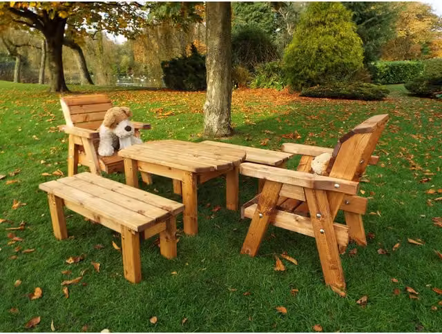Charles Taylor Little Fellas Childrens Bench, Chair and Table Set in Brown Oiled Wood