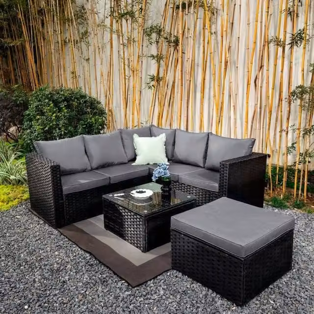 Furniture Maxi Vancouver 6 Seater Rattan Corner Sofa Patio Set in Black – 1