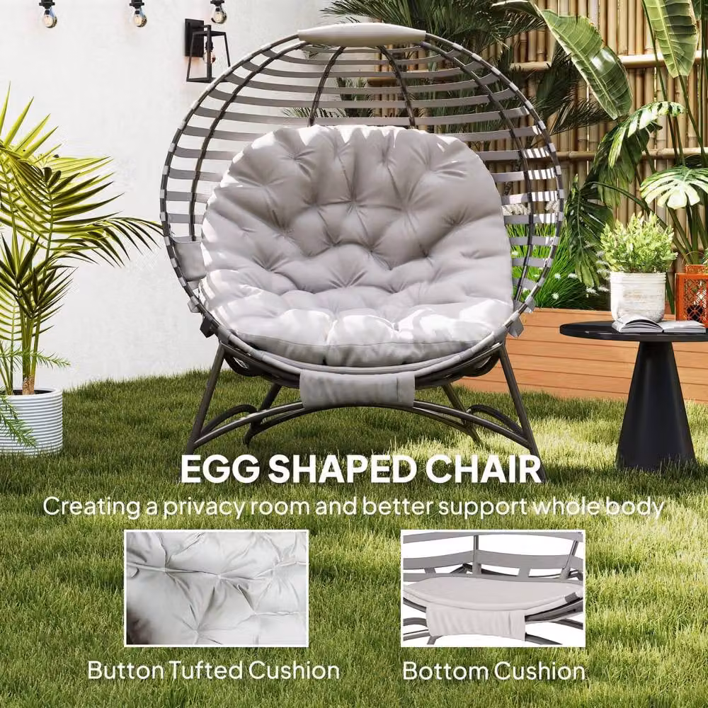 Wyld Haus Lenika Oversized Egg Chair in Light Grey with Cushion and Side Pocket – 4