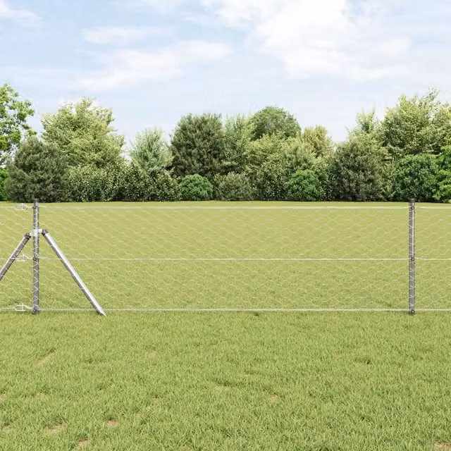 Berkfield Home Hexagon Fence in Silver Galvanised Steel, W: 10 m, H: 0.6 m