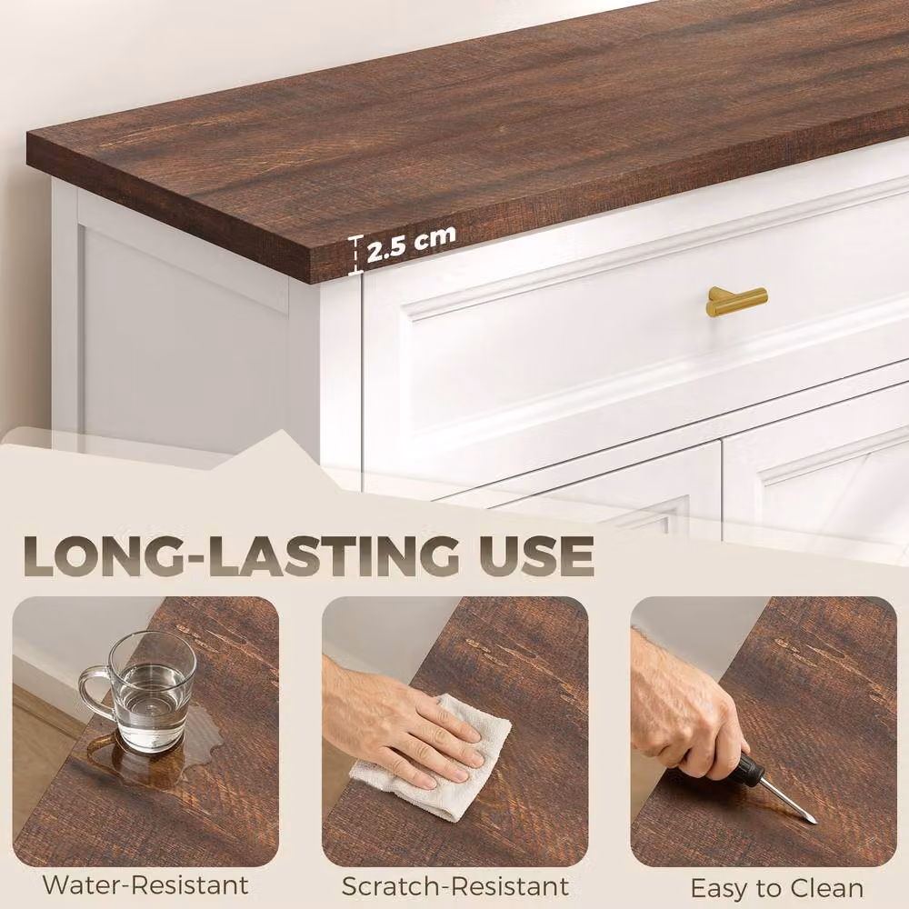 STILVORA Modern White Lacquered Sideboard Storage Cabinet with 2 Drawers and Shelves – 4