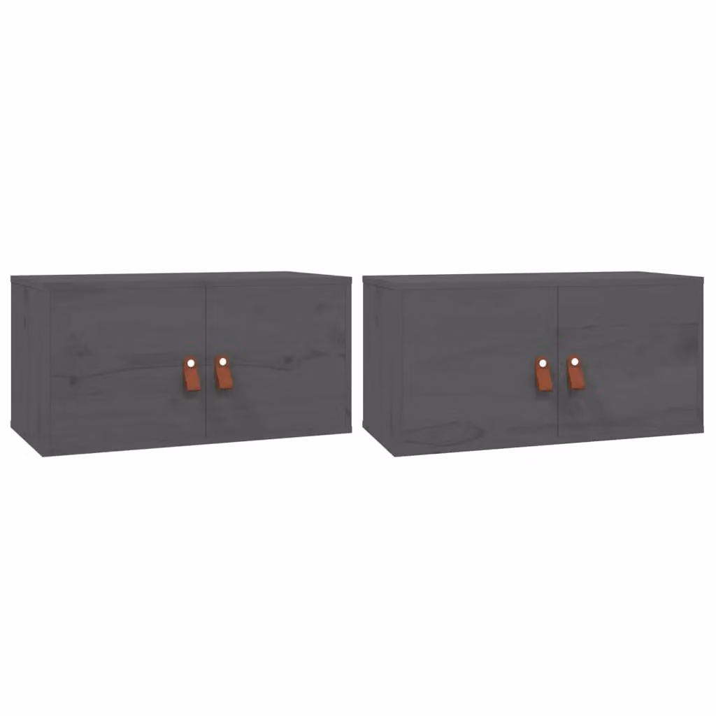 Berkfield Home Set of 2 Rustic Grey Solid Wood Pine Wall Cabinets W: 60 cm, D: 30 cm, H: 30 cm – 2