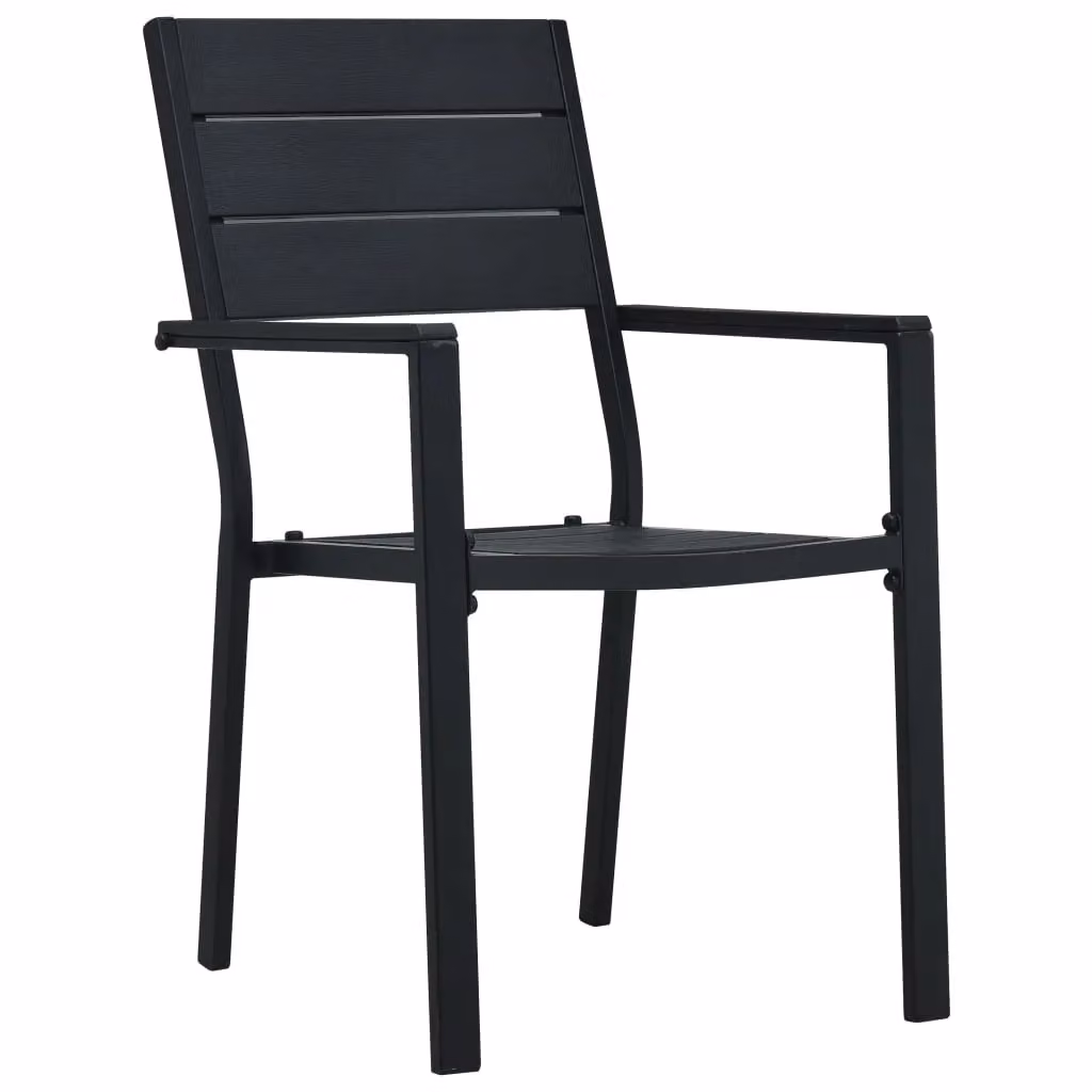 Berkfield Home Set of 4 Modern Black Wood Look Garden Chairs in HDPE and Steel – 2