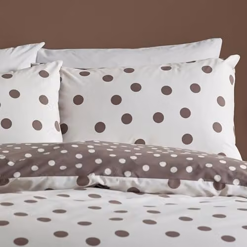 Catherine Lansfield Reversible Polka Dot Single Duvet Cover and Pillowcase Set, Brown, Duvet Cover: 135 x 200 cm, Pillowcase: 50 x 75 cm – 2