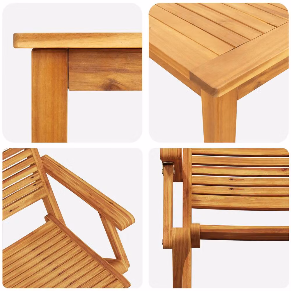 Berkfield Home 5 Piece Garden Dining Set in Rustic Brown Oiled Acacia Wood – 4