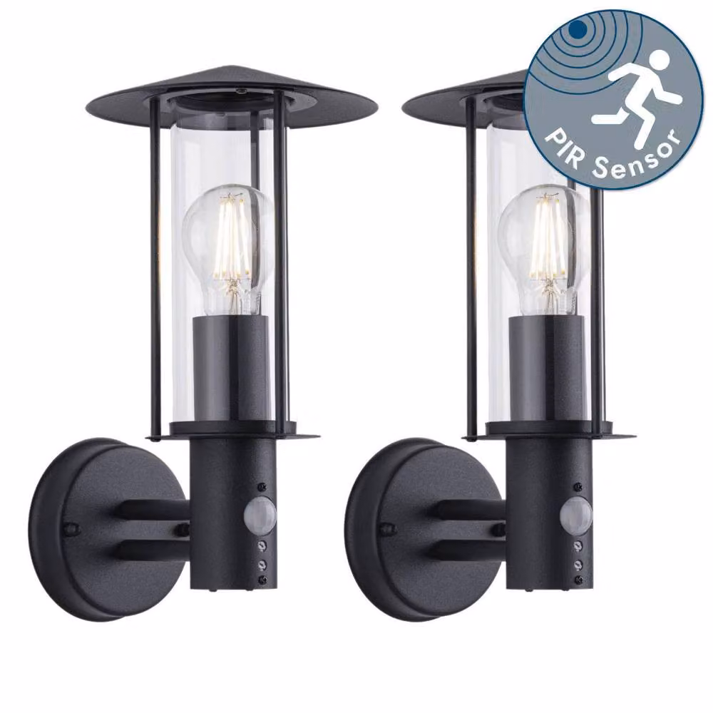 First Choice Lighting Treviso Set of 2 Black Motion Sensor Outdoor Wall Security Lights – 2