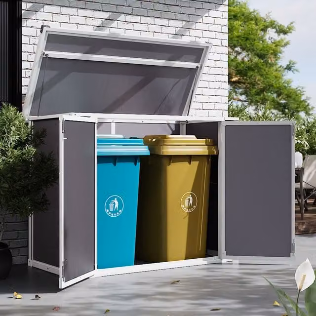 Breeins Modern Plastic and Aluminium Double Bin Store Storage Shed in Grey