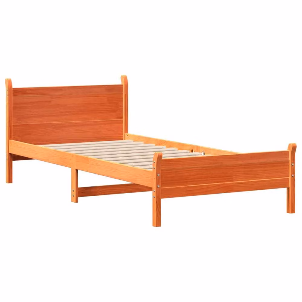 Berkfield Home Solid Wood Pine Bed Frame in Wax Brown, W/D/H: 100 x 200 x 72 cm – 3