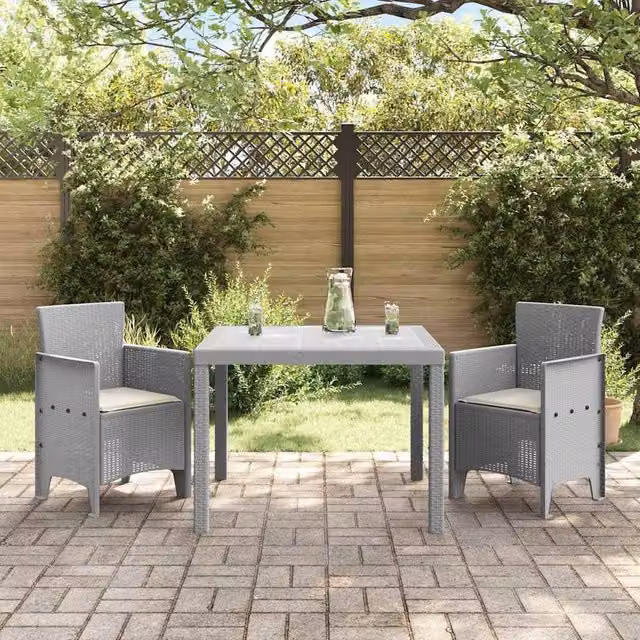 Berkfield Home Modern 3 Piece Garden Dining Set with Cushions in Light Grey Poly Rattan