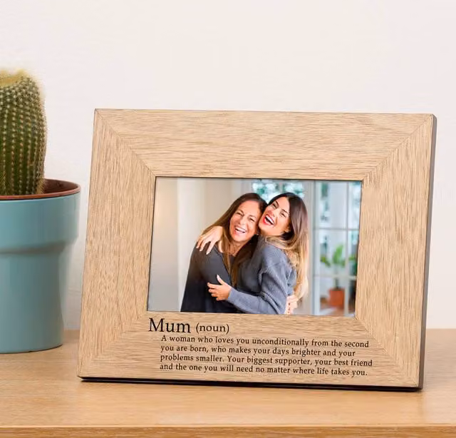 Uniqueful Personalised Definition of A Mum Wood Picture Frame, Brown, W/D/H: 19.5 x 19.5 x 24.5 cm