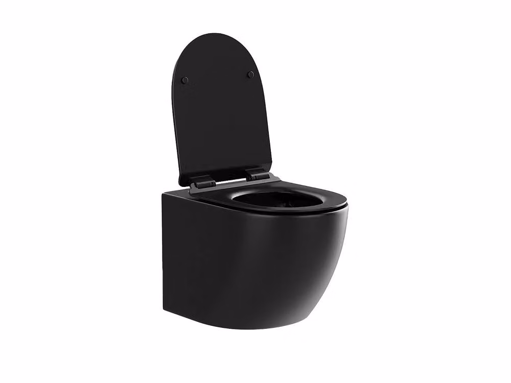 Vente-unique Wall-Mounted Ceramic Toilet Pack with Decorative Support Frame in Matt Black – 3