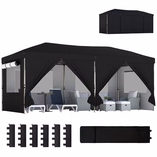 Outsunny Pop Up Gazebo with UPF 50+ Protection, Black, W: 300 cm, D: 300 cm, H: 285 cm – 1
