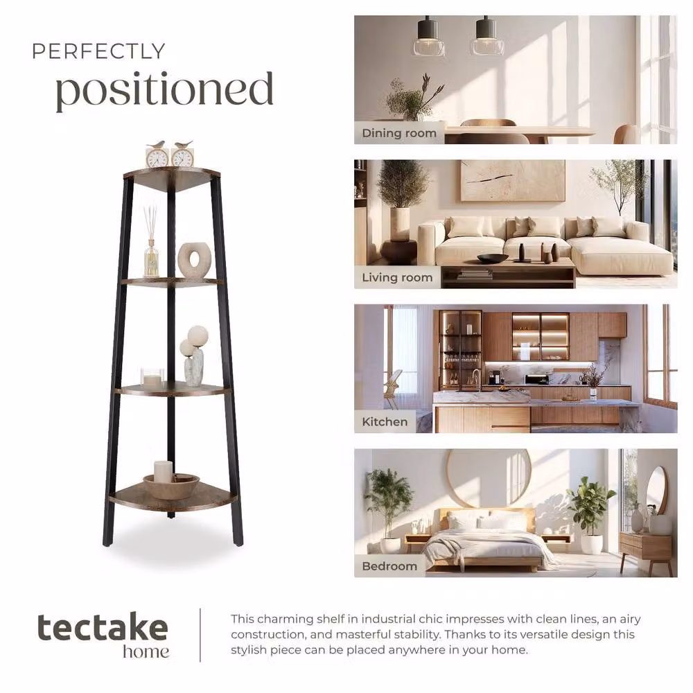 tectake Newbridge Corner Shelf with 4 Levels in Brown – 4