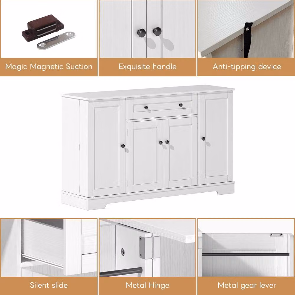 Rolipo Modern Matt White Kitchen Sideboard with Adjustable Shelves, Width: 138 cm – 2