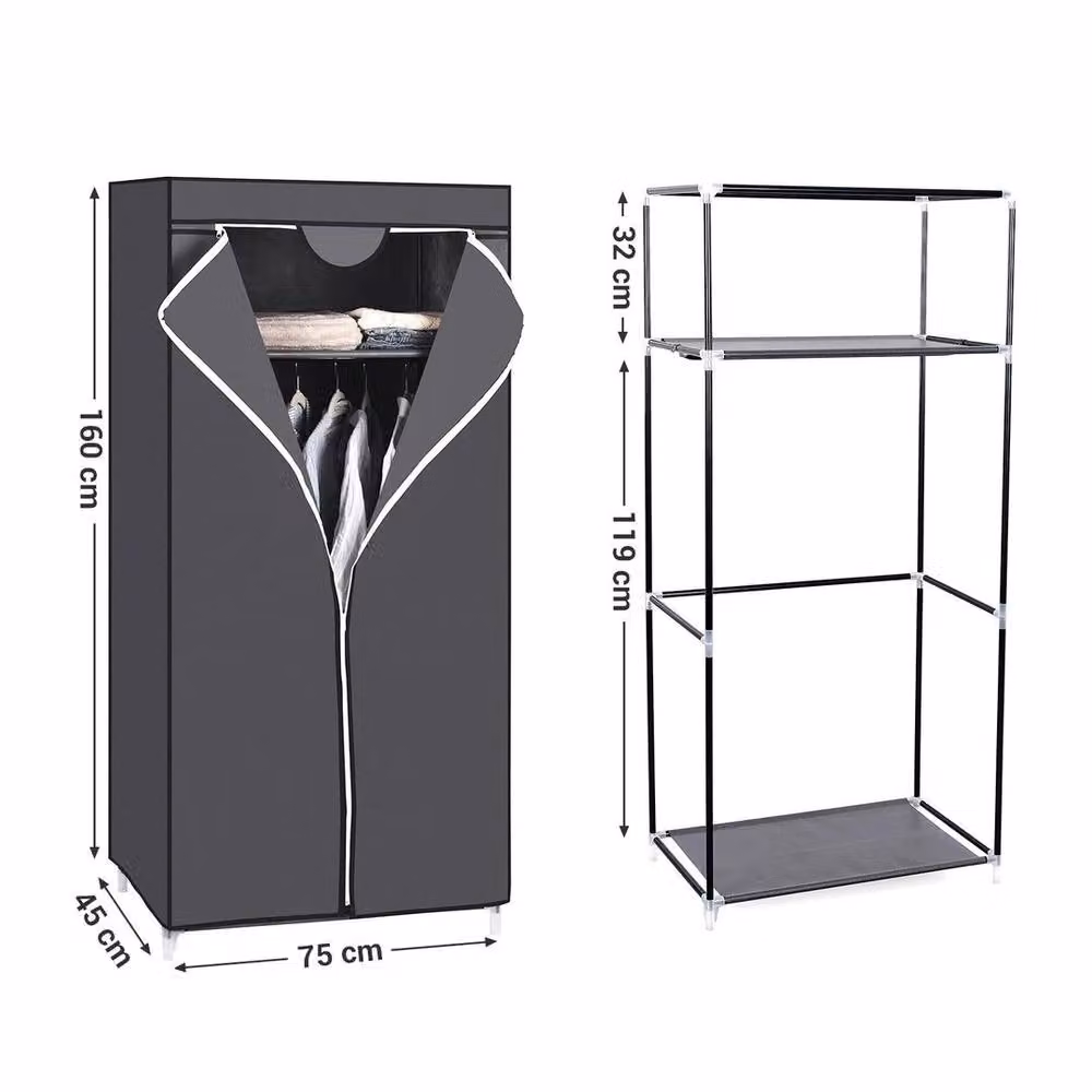 SONGMICS Grey Fabric Folding Wardrobe with Internal Shelves, W/D/H: 100 x 50 x 160 cm – 2