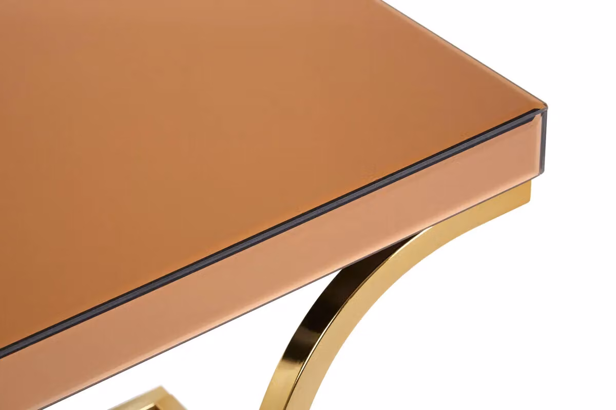Orsina Elegant Square Glass Side Table with Gold X-Frame Base – 4