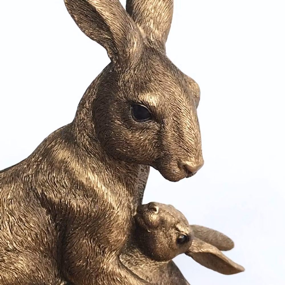 Leonardo Reflections Bronzed Mother and Baby Hare Figurine, Bronze – 3