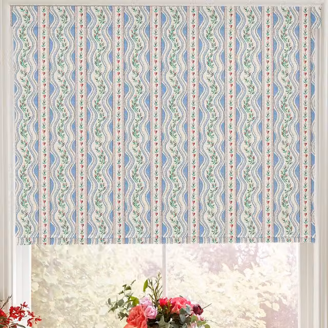 Cath Kidston Wiggle Rose Blue Floral Blackout Made to Measure Roman Blind