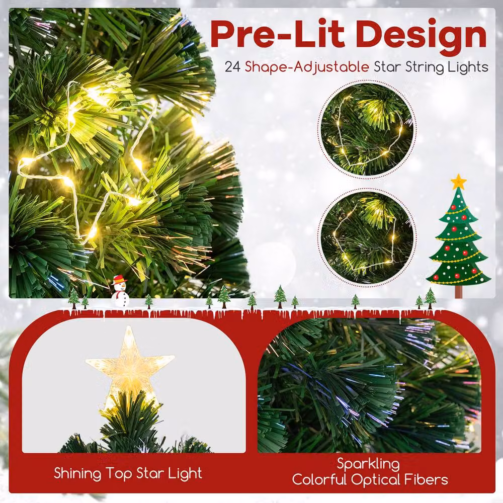 Gymax Pre-Lit Christmas Tree with Warm-White Star String Lights, Green, Height: 150 cm – 7