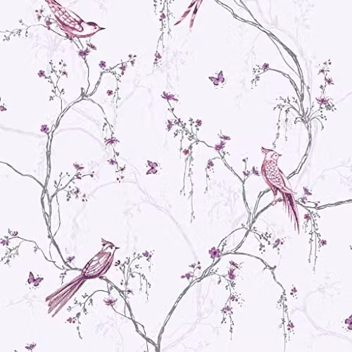 Superfresco Easy Lilac Tree Silhouette Butterfly Wallpaper in Purple