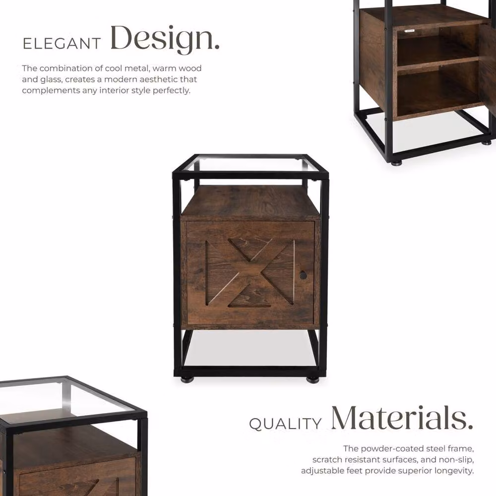 tectake Kidderminster Bedside Table with Shelf and Cupboard in Brown, W/D/H: 40 x 43 x 60.5 cm – 3