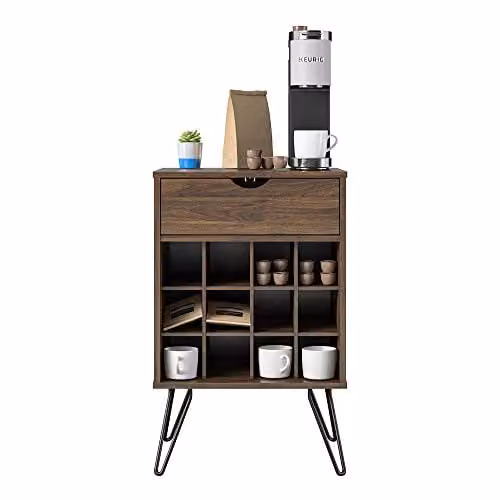 Novogratz Dorel Home Harmony Mid-Century Beverage Storage Stand in Brown and Black, W: 51 cm, D: 45 cm, H: 80 cm