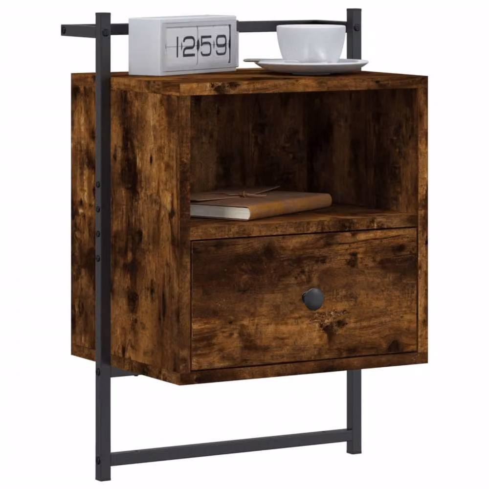 Berkfield Home Wall-mounted Bedside Cabinet in Smoked Oak Brown, W/D/H: 40 x 30 x 61 cm – 3