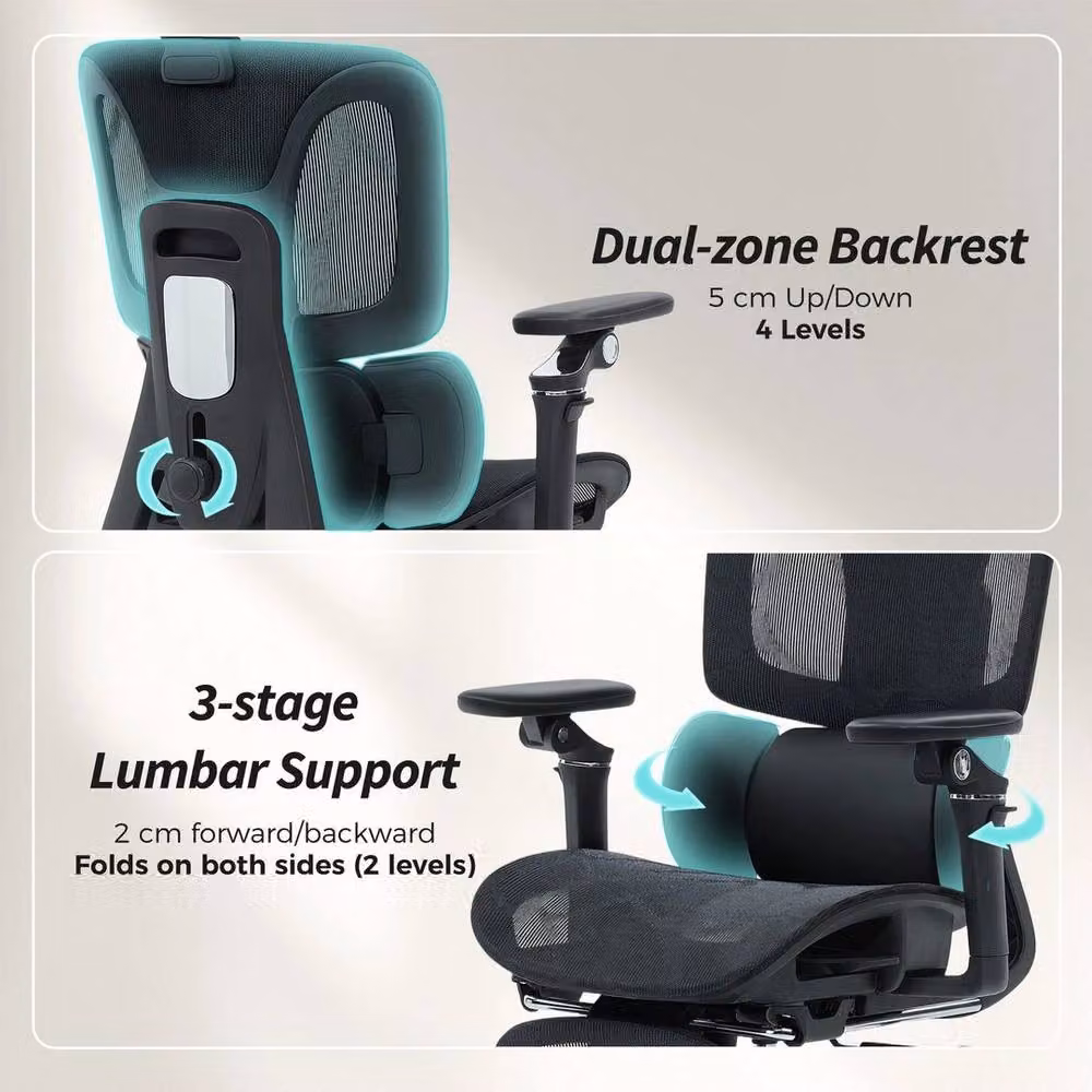 PAWNORA Ergonomic Fabric Office Chair in Black with Headrest and Seat Depth Adjustment – 4