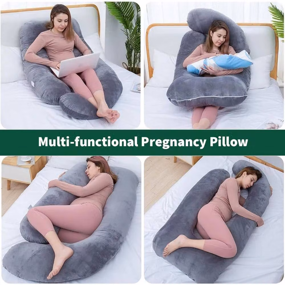 EONLION U Shaped Soft Maternity Support Pillow in Grey Velvet – 5
