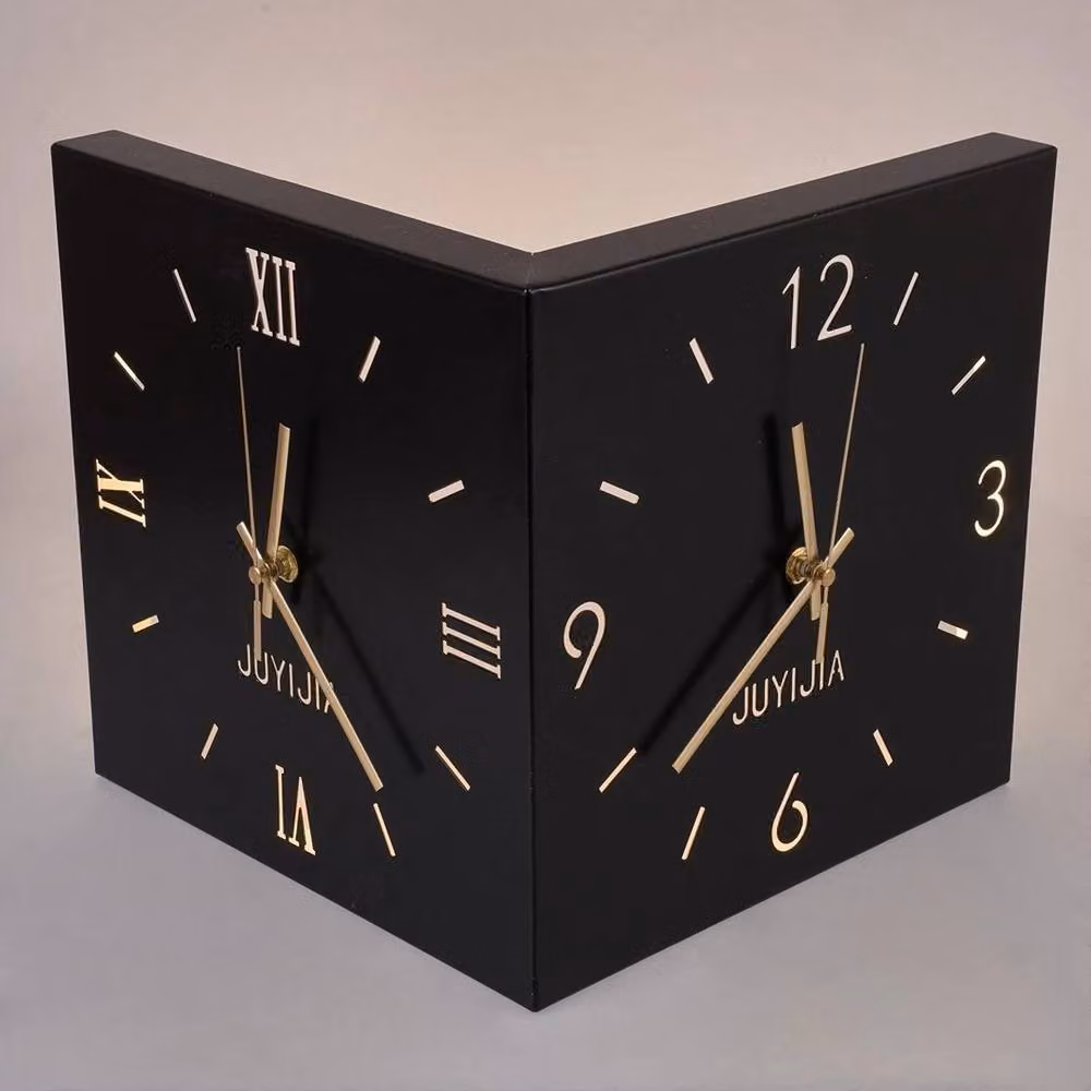 EONLION Black Double-sided Modern Corner Wall Clock with Silent Analog Movement – 2