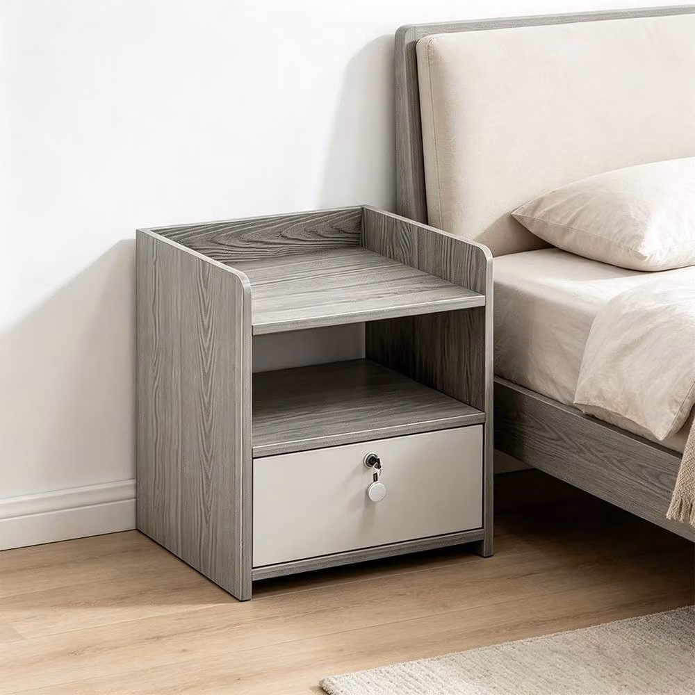 Ventryn Grey Bedside Cabinet with Drawer and Storage Space – 4