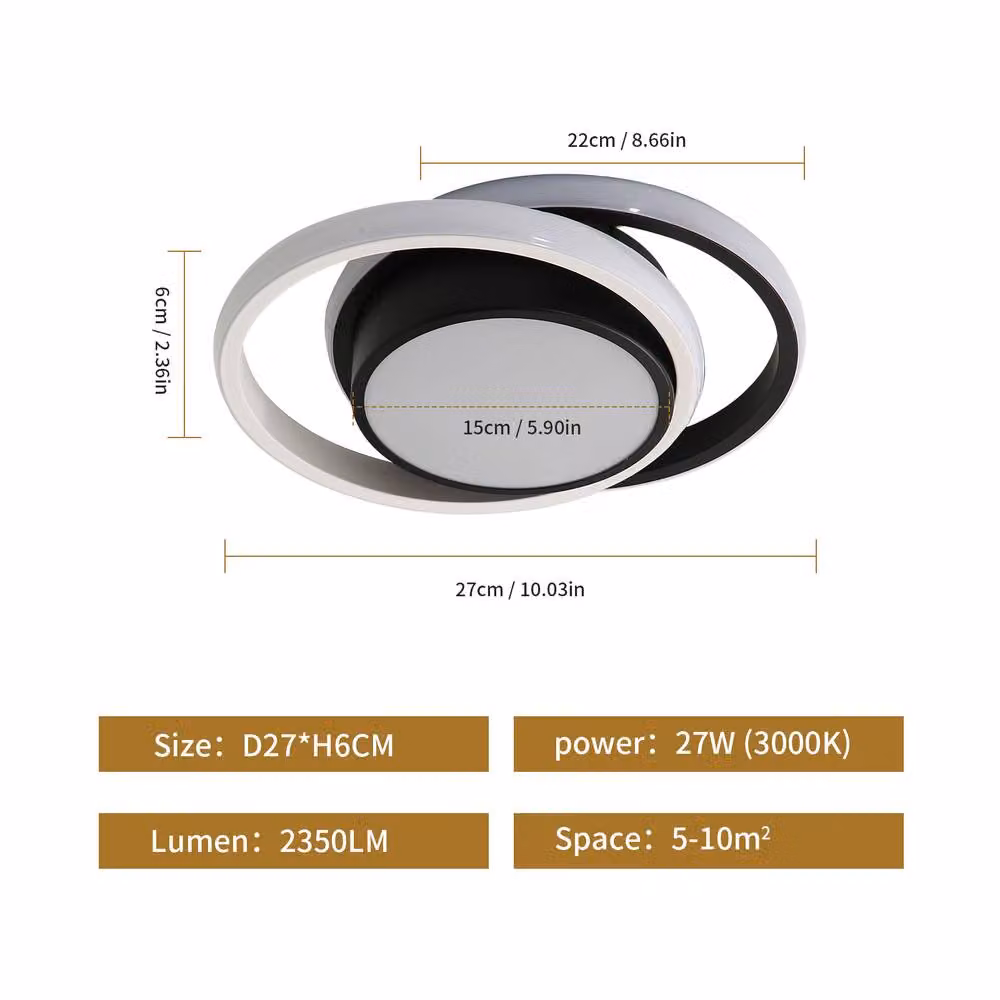 Goeco Modern Round LED Ceiling Light in Black, 3000 K Warm White – 4