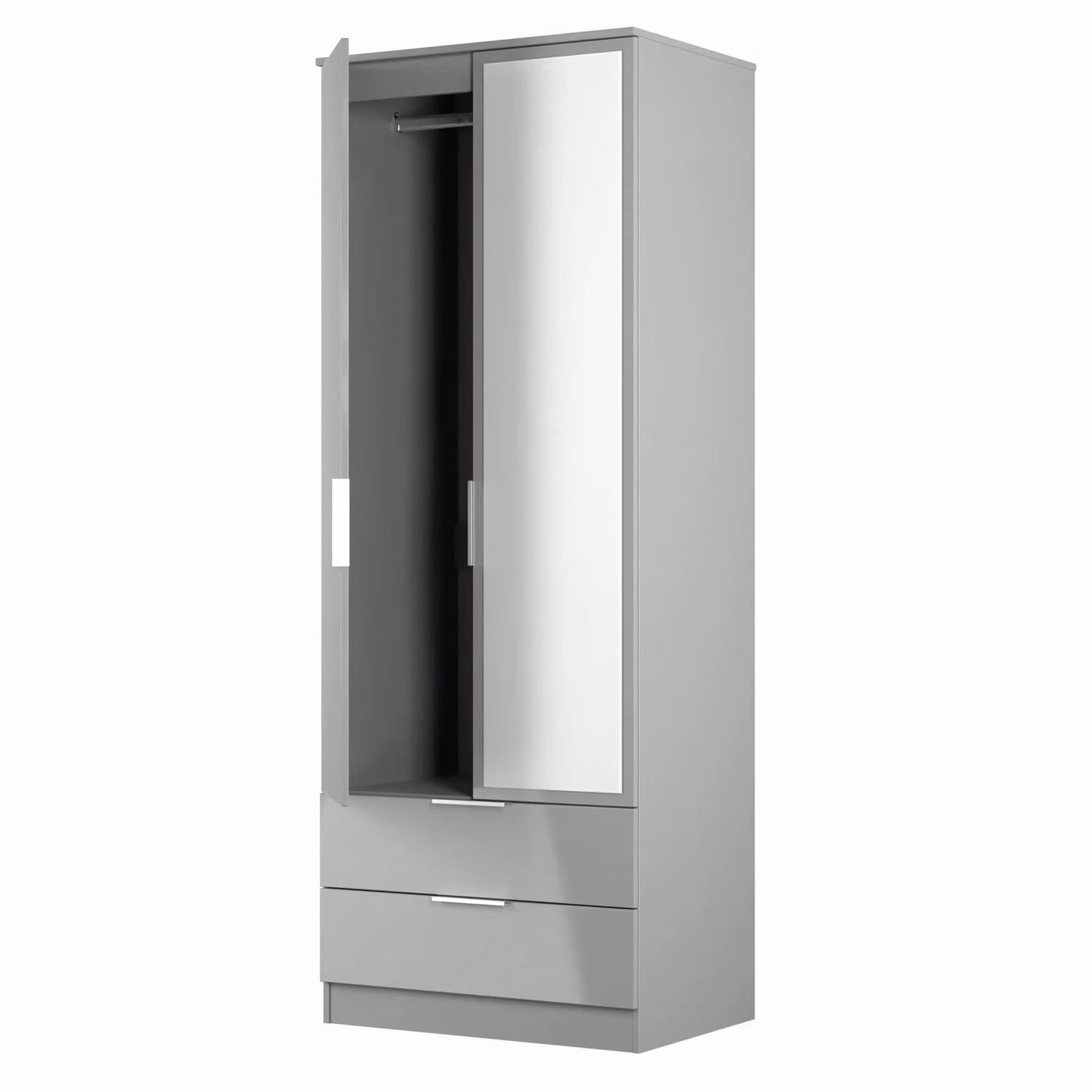 Ready Assembled 2 U Dover Tall 2 Door Mirrored Wardrobe with 2 Drawers in Dark Grey – 2