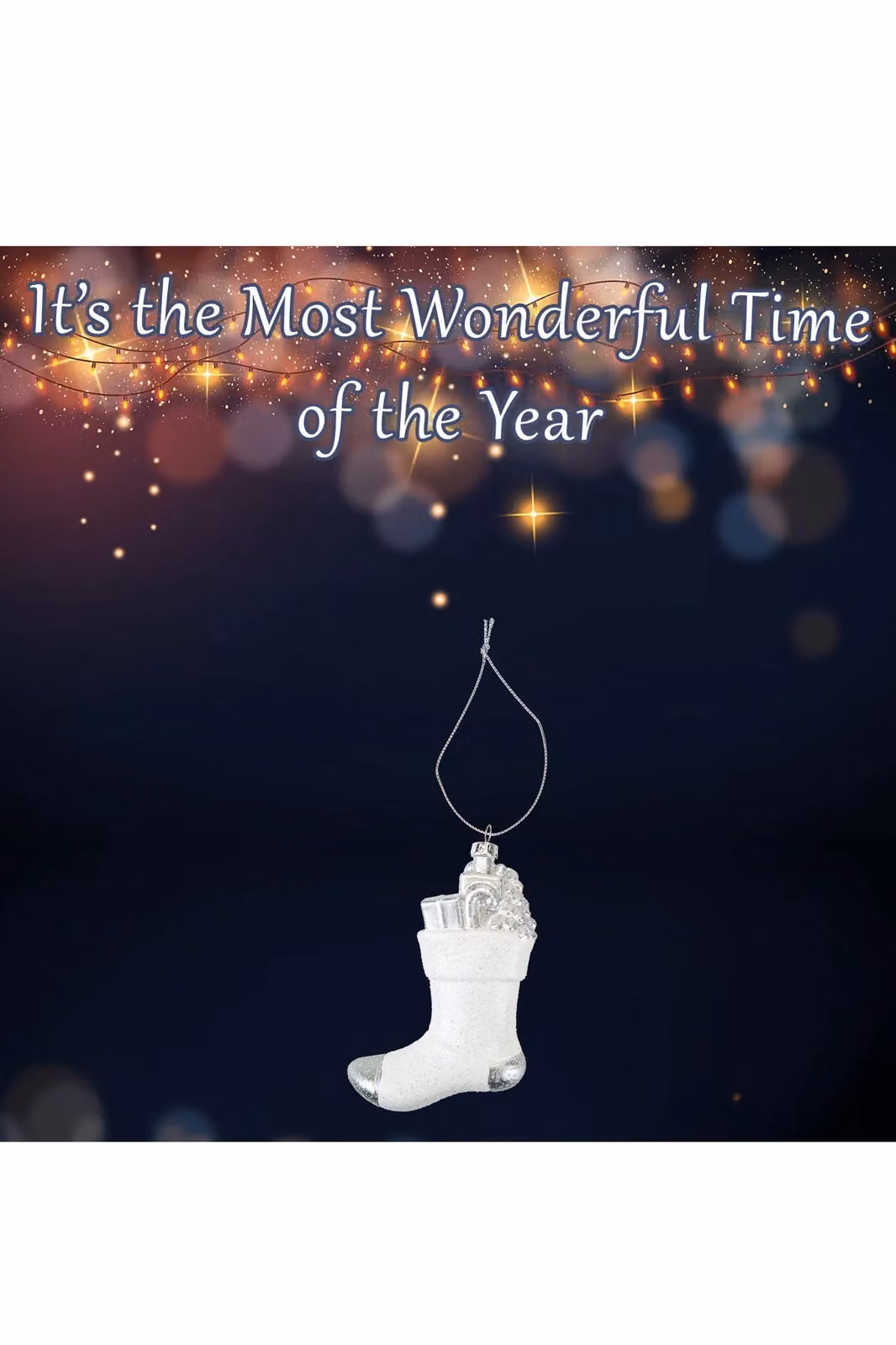 VFM e-Store Silver and White Glass Stocking Christmas Tree Hanging Ornament, Height: 13.5 cm – 2