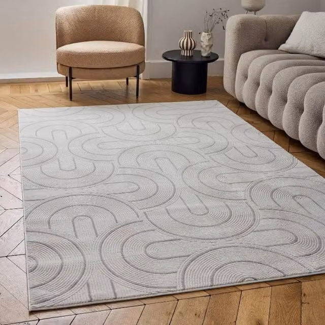 THE RUGS Carmel Arch Design Soft Pile Area Rug, Ivory and Grey, W: 200 cm, L: 290 cm – 1