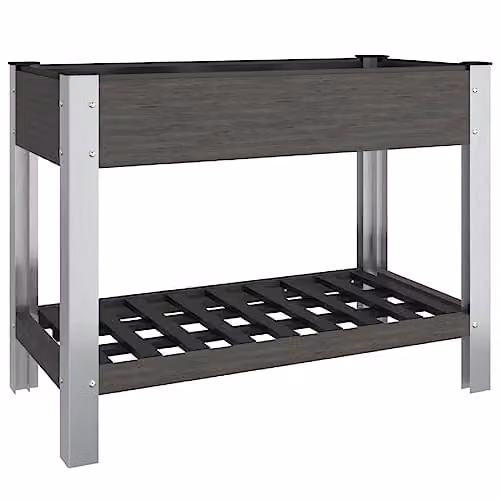 vidaXL Garden Raised Bed with Shelf, Grey WPC and Steel, W/D/H: 100 x 50 x 75 cm