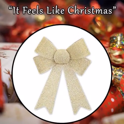 VFM e-Store Tinsel Bow Christmas Decoration in Beige and Gold, W/D/H: 37 x 49 x 13 cm – 6