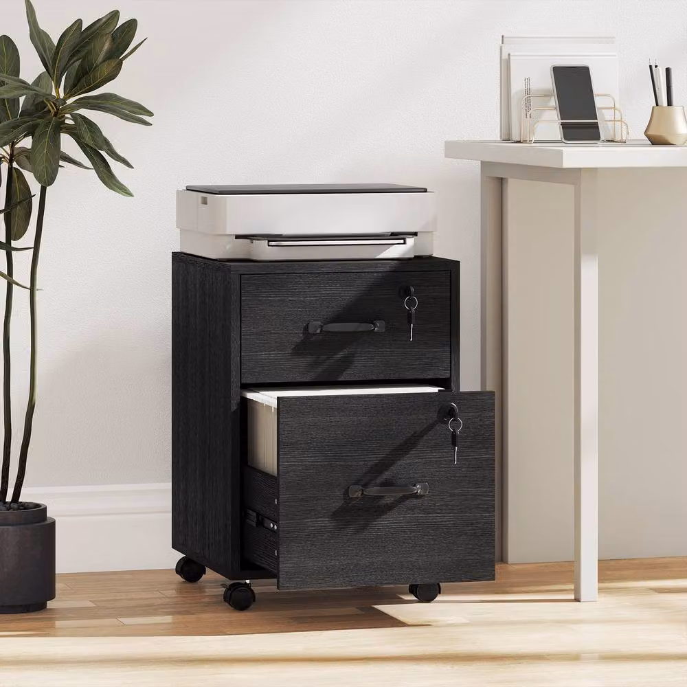 STILVORA 2 Drawer Filing Cabinet with Castors in Black – 2