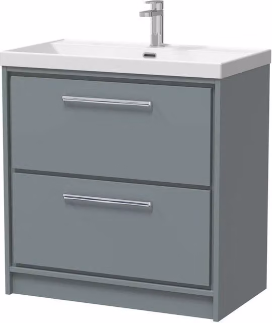 Balterley Bathroom Floor Vanity Unit with 2 Soft Close Drawers and Basin, Grey, W: 60 cm, H: 85 cm