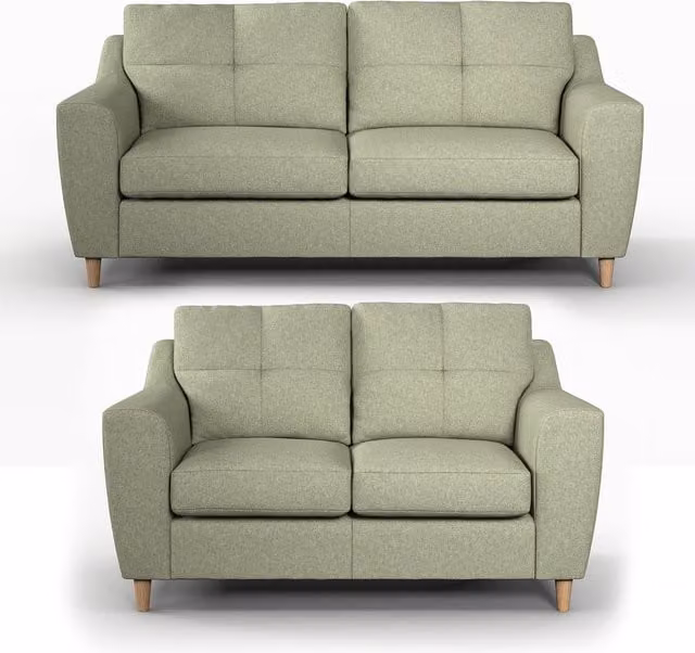 Furnishings For Less UK Baxter Tufted Fabric Sofa Suite with 3 Seater and 2 Seater Sofas in Silver or Green