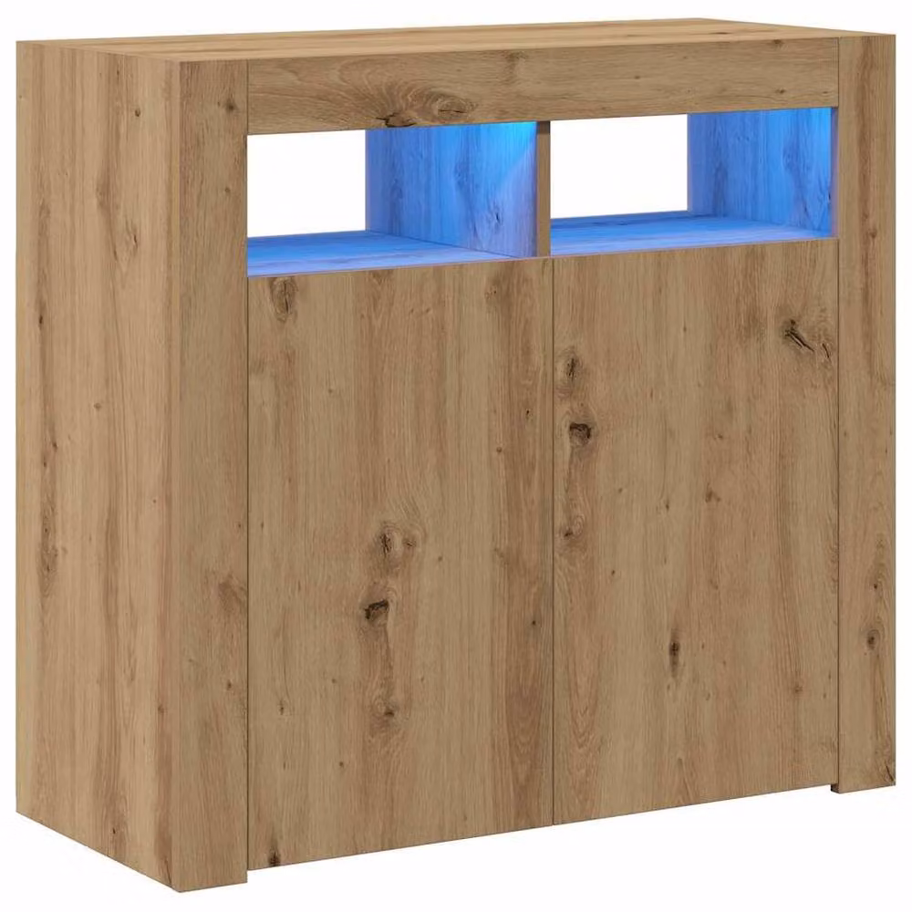 Berkfield Home Artisan Oak Sideboard with Integrated LED Lights in Brown, W/D/H: 80 x 35 x 75 cm – 3