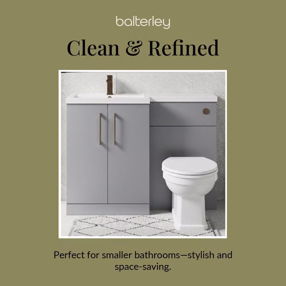Balterley Modern Satin Grey Left-Hand Vanity and WC Unit Combination with Soft-Close Doors, W: 110 cm, H: 84 cm – 2