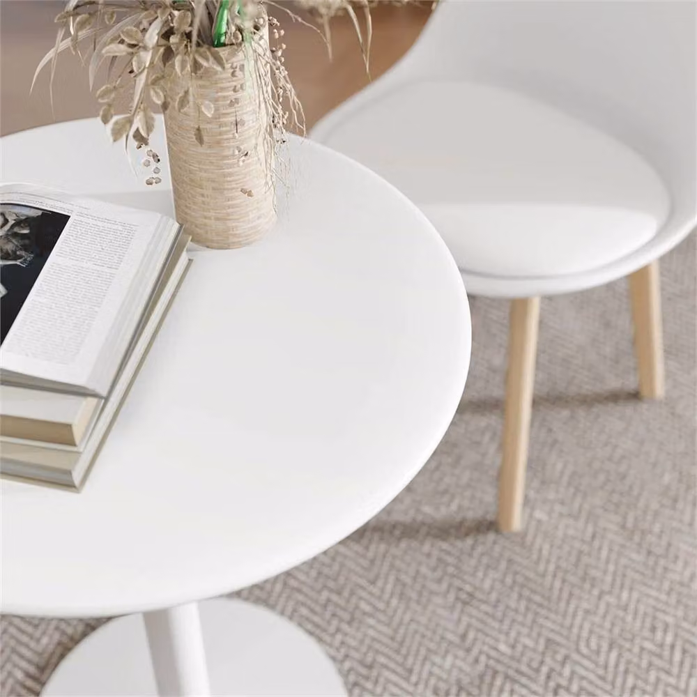 Nordara White Round Dining Table with Metal Central Column, Diameter: 60 cm – 2
