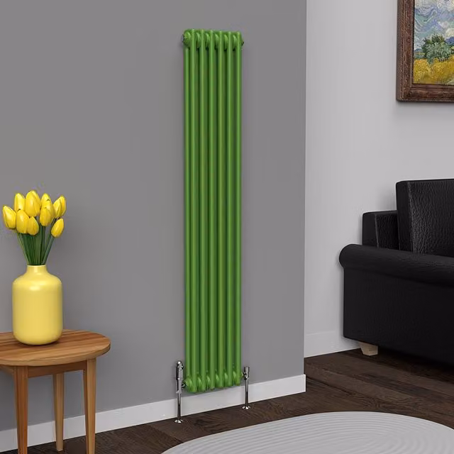 Lux Heat Vertical Coloured Column Radiator in Apple Green, H: 150 cm, W: 29 cm