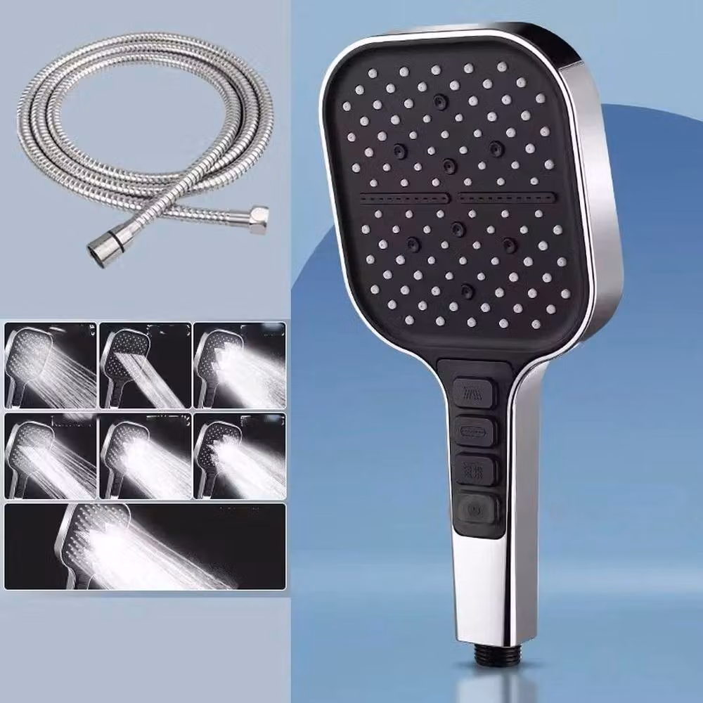 Hinsinc High Pressure Handheld Shower Head with 2m Hose in Silver and Chrome featuring 7+1 Spray Modes including Rain and Mist – 3