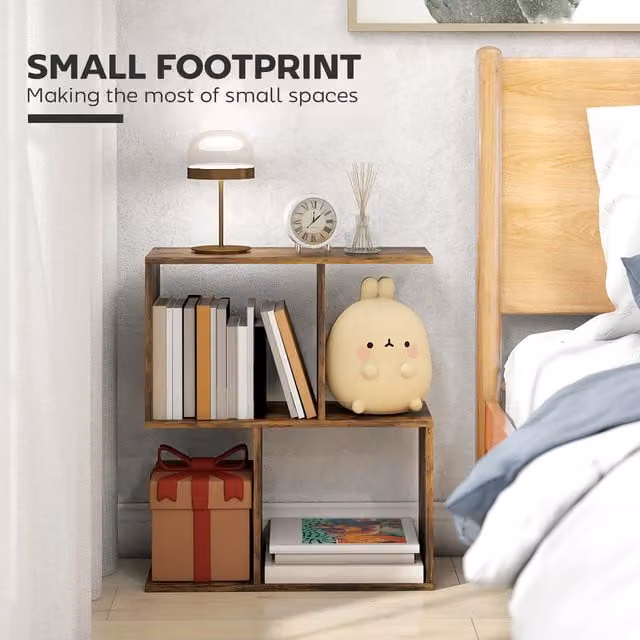 HOMCOM S-Shaped 3-Tier Narrow Side Table in Rustic Brown