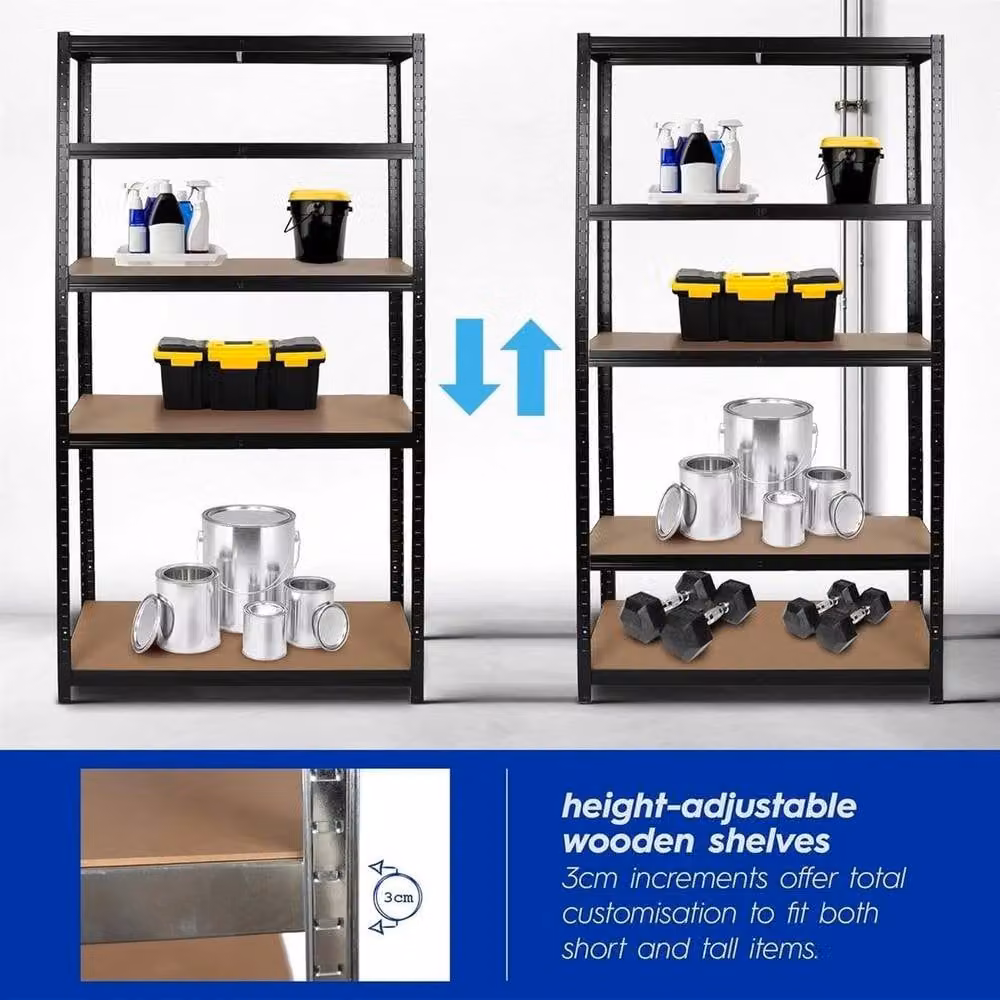 FORGEVIO 5-Tier Heavy Duty Industrial Garage Shelving Unit in Silver with Adjustable MDF Shelves – 2