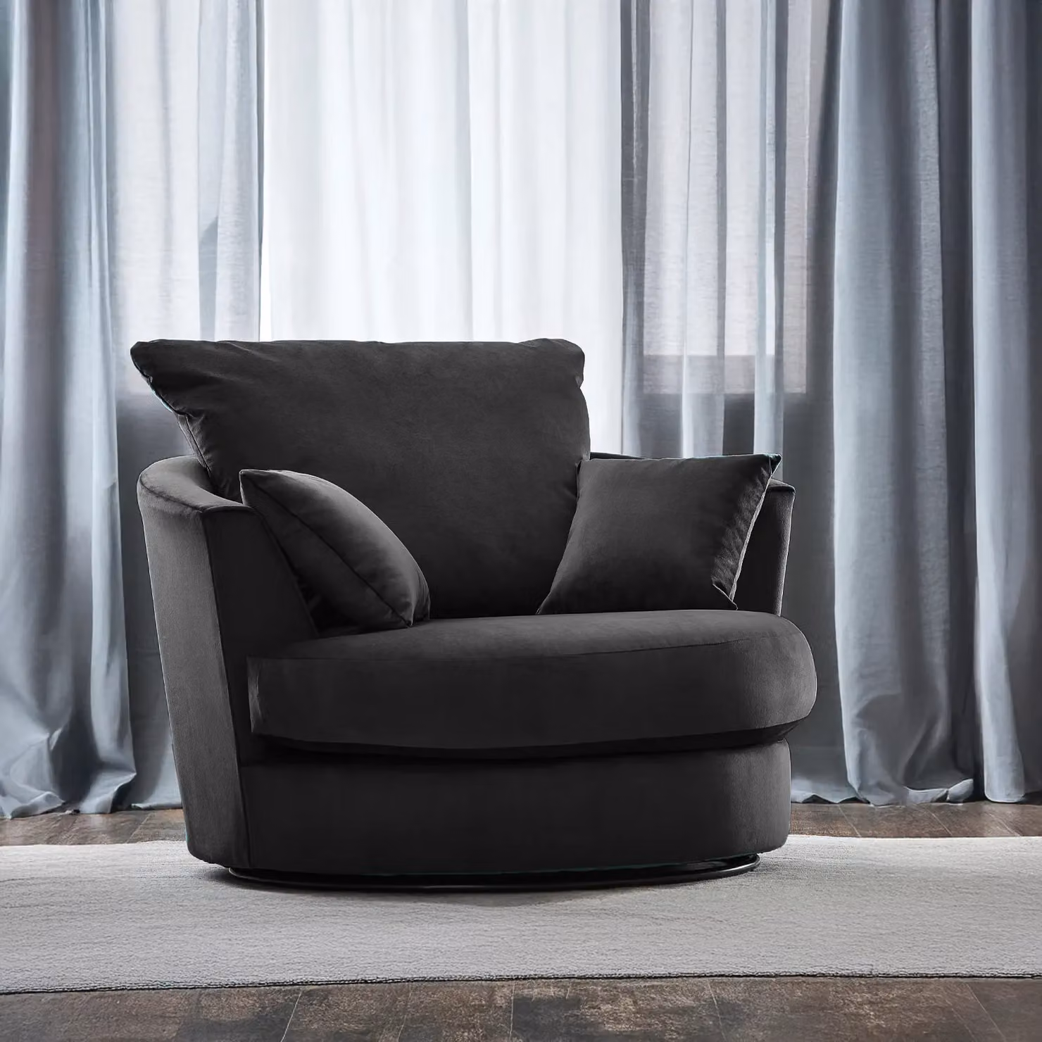 Furnishings For Less UK Fernando Soft Plush Velvet Fabric Swivel Chair, 360 Degree Rotation Single Seater, Black – 2